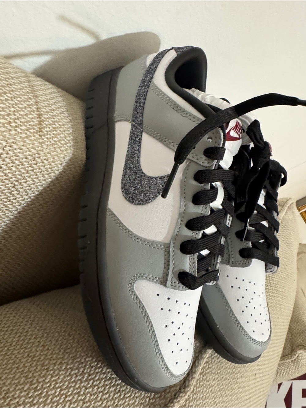 Nike Women’s Low-Top Sneakers in White, Gray & Black with Glitter Swoosh - Picture 3 of 5